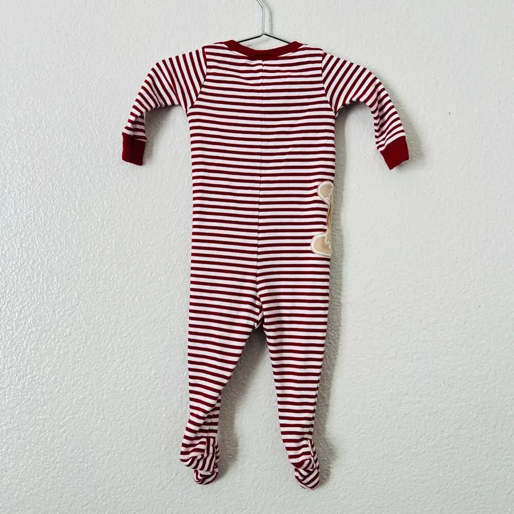 Gymboree Gingerbread Man Red White Stripe Zip Footie PJ Pajama Onesies